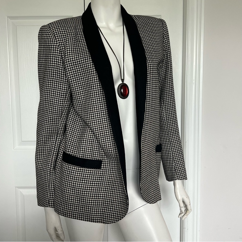 Vintage Black and White Houndstooth Blazer Jacket